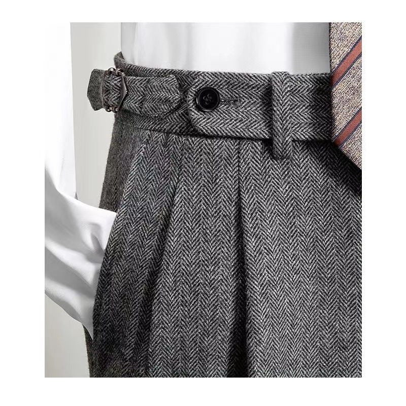 Men's Casual British Tweed Wool Suit Pants
