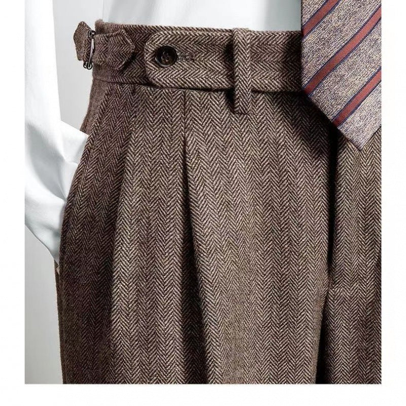 Men's Casual British Tweed Wool Suit Pants